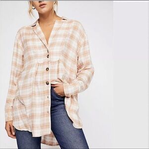 Free‎ People All About The Feels Plaid Oversized Wool Blend Button Down Size M